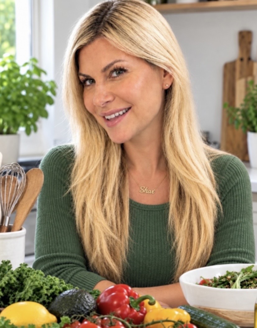 Shar in a kitchen with fresh vegetables